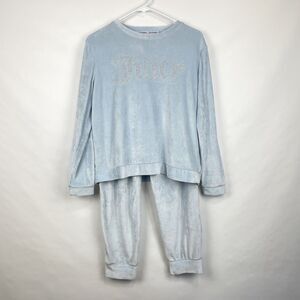 Juicy Couture Women’s M Light Blue Velour Studded 2-Piece Pajama Sleepwear Set